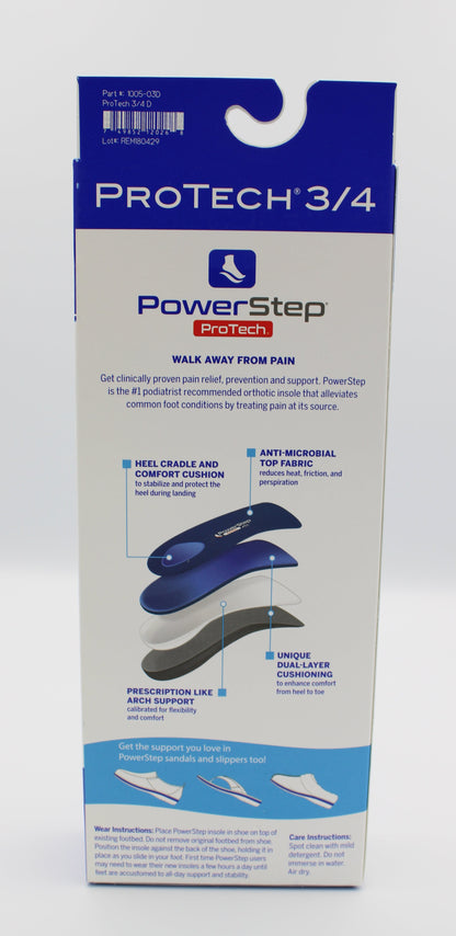 Powerstep Protech 3/4 Length Insoles for Dress, Casual, or Athletic shoes, Men's and Women's