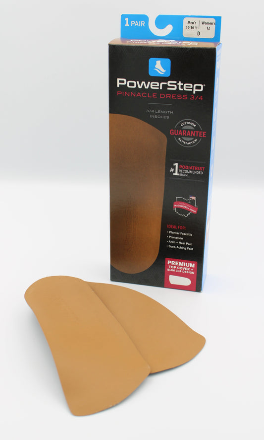 Powerstep Pinnacle Dress 3/4 Length Insoles for Dress, Casual, or Athletic shoes, Men's and Women's